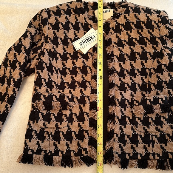 L'AGENCE Angelina Houndstooth Open Front Blazer pockets jacket fringe plaid work - Picture 12 of 15